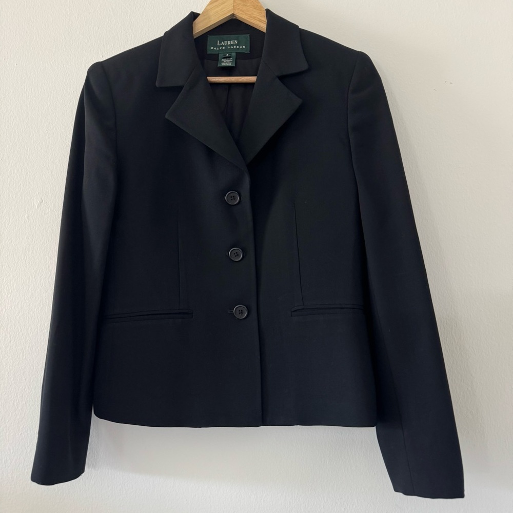 Lauren Ralph Lauren Black Wool Women's Three-Button Blazer
